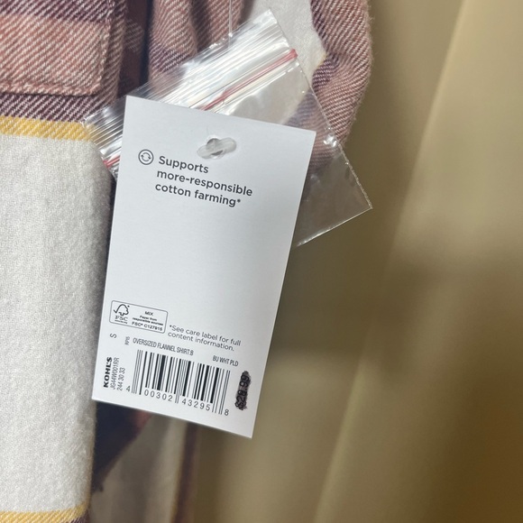 NWT SO Oversized Cotton Casual Comfy Button Down Plaid Shirt Size Small Rust - Picture 5 of 8